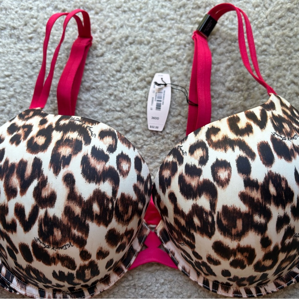 Victoria’s Secret - Leopard Print Push-Up Bra with Red Straps - Size 36DD